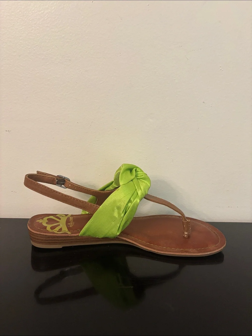 Fergalicious Lime Green Satin Knot Slingback Sandals